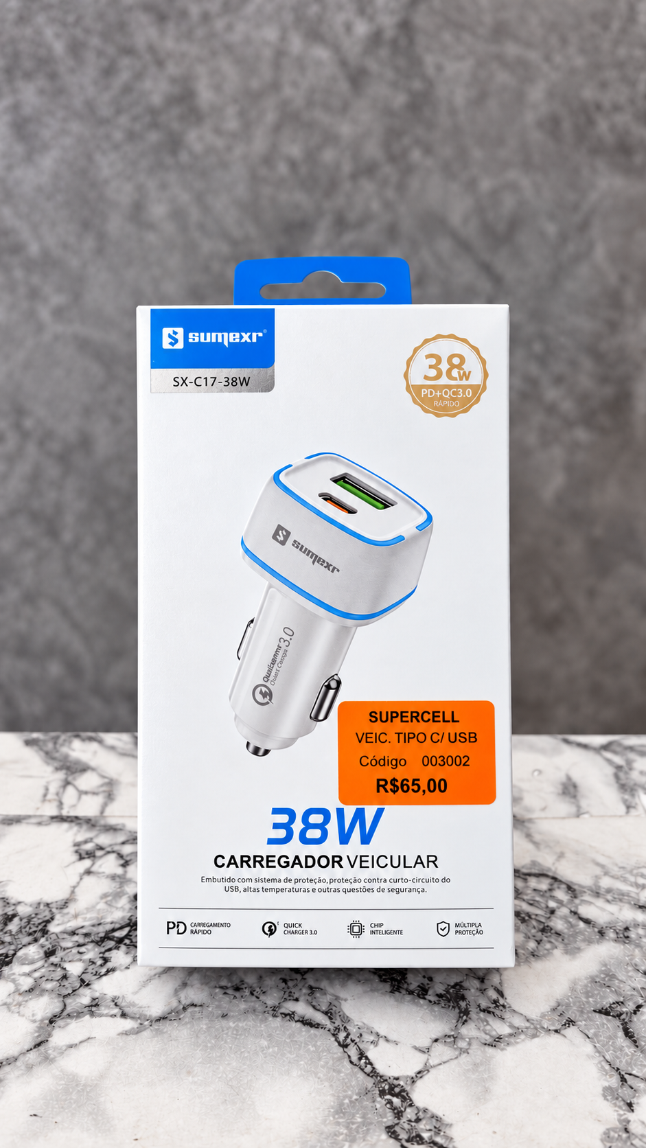 FONTE VEICULAR SUMEXR TIPO C/ USB 38W